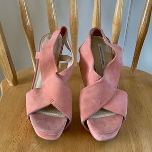 Peach suede Diane von Furstenberg Zia Sandal stilettos